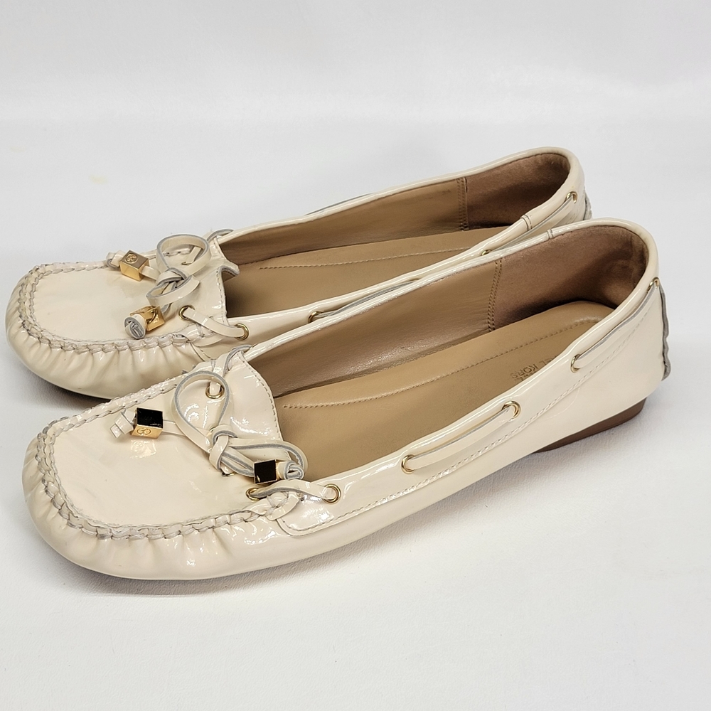 Michael Michael Kors Sutton Moc Flat Loafers Patent Leather beige 8.5M shoes sho